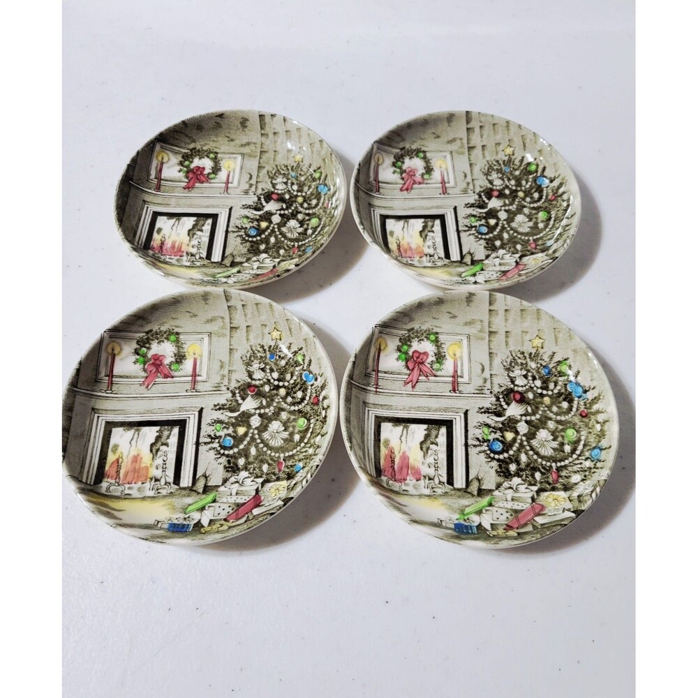Set Of 4 Johnson Brothers Friendly Village "Merry Christmas"  Plates Coasters 4"